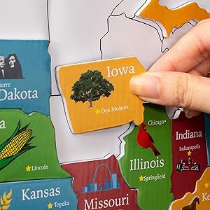 다채색 자기 퍼즐 미국 지도 44개의 자기 조각 1