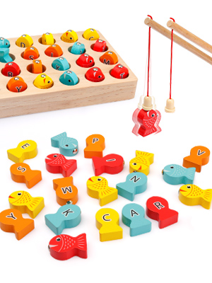 STEM 학습 목재 자기 낚시 게임 몬테소리 문자 인지 장난감 3