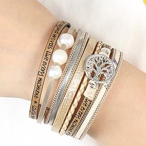 가죽 다층 랩 넓은 자기  Buckle 팔찌 보헤미안 트리 오브 라이프 시리즈 0